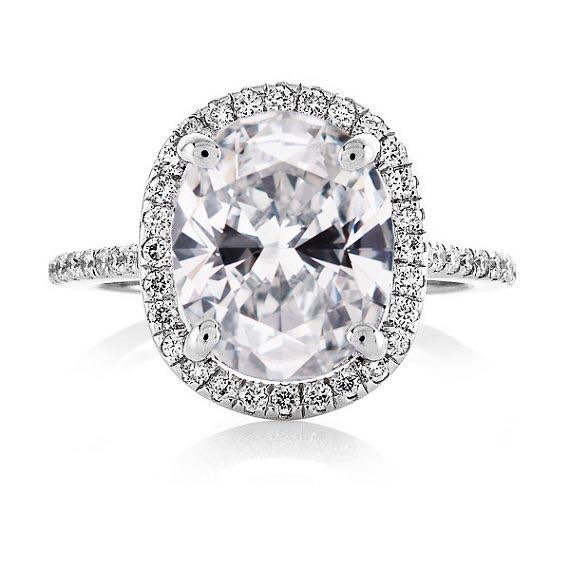 Wedding - Halo Moissanite & Diamond Engagement Ring 18kt White Gold Forever Brilliant Oval 10x8mm 3ct Moissanite Genuine Diamonds Halo Ring
