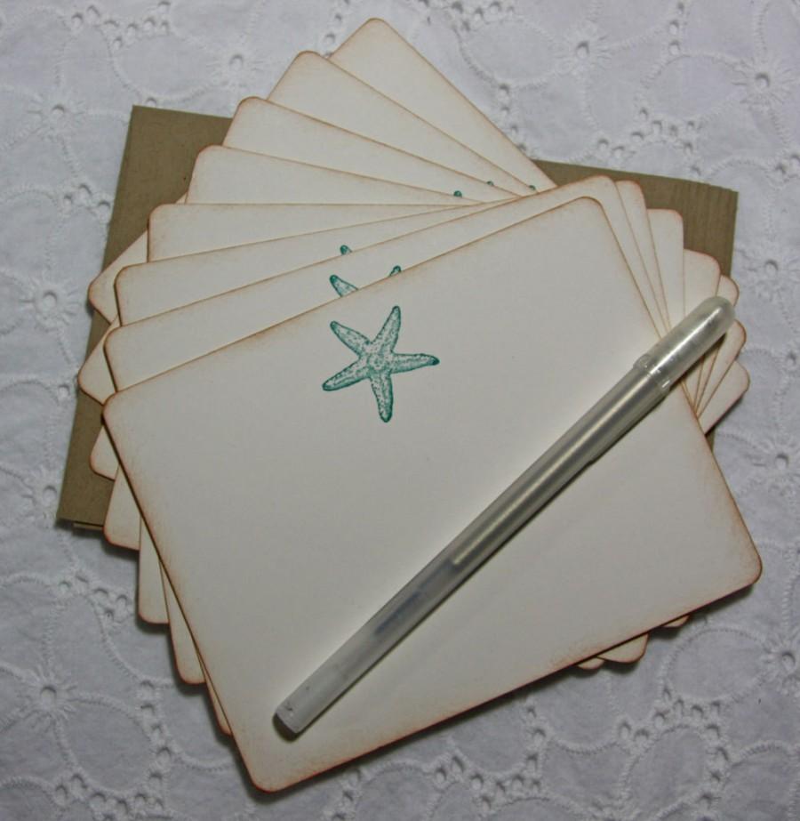 Mariage - Starfish Beach Stationery, Beach Thank You Notes, Teal Stationery - set of 8 cards and envelopes