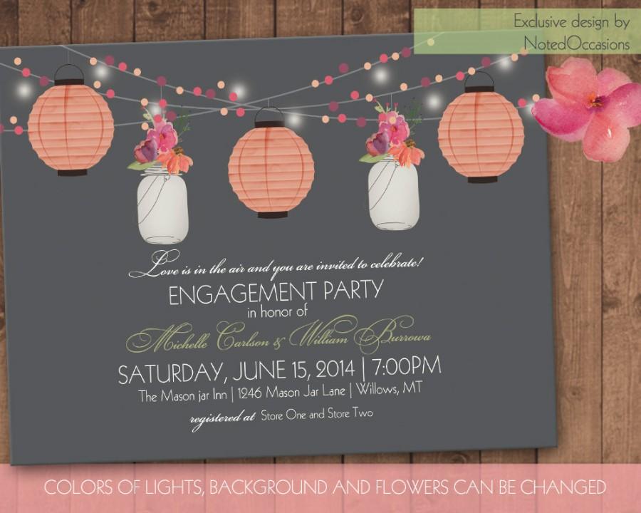 Hochzeit - Mason Jar & Paper Lanterns Engagement Party Invite, Bridal Shower, Glowing Lanterns Bridal Shower or Engagement Party Printable Invitation