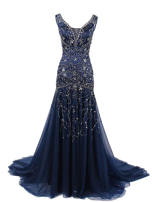 Mariage - Dark Navy Blue Evening Dress