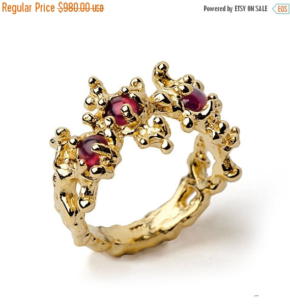 Hochzeit - 20% off SALE - BETWEEN the SEAWEEDS Yellow Gold Ruby Ring Gold, Unique Gold Ring, Red Ruby Ring, Ruby Engagement Ring, Birthstone Ring, Orga