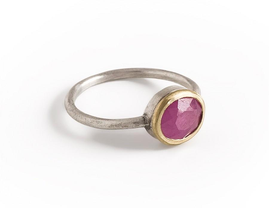زفاف - Ruby Engagement Ring, Sterling Silver And 14K Yellow Gold Ruby Ring, Oxidized Silver Ring, Ruby Ring, 14K gold Ring Birthstone Ring.