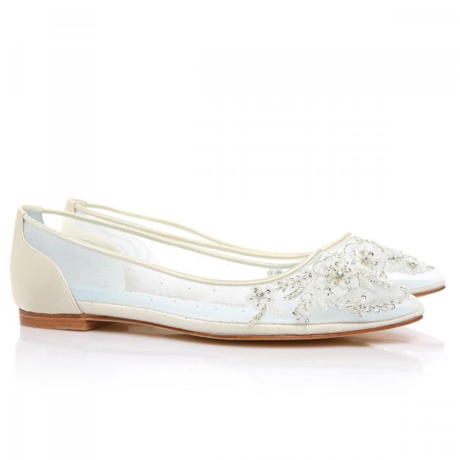 زفاف - Beautiful Wedding Flats with Mesh and Flower Embroidery Beads Bridal Shoes - Glass Slipper with 'Something Blue'