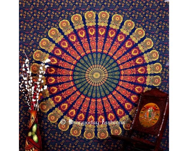 Свадьба - Blue Mirchi Kali Mandala Tapestry for Living Room