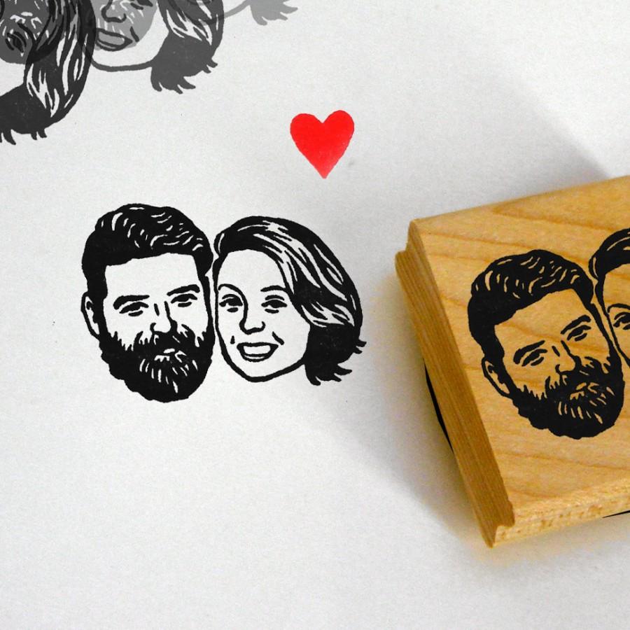 Свадьба - Custom wedding portraits stamp / couples face / self inking / wood mount / for gift invitations her save the date couple portrait stamp etc