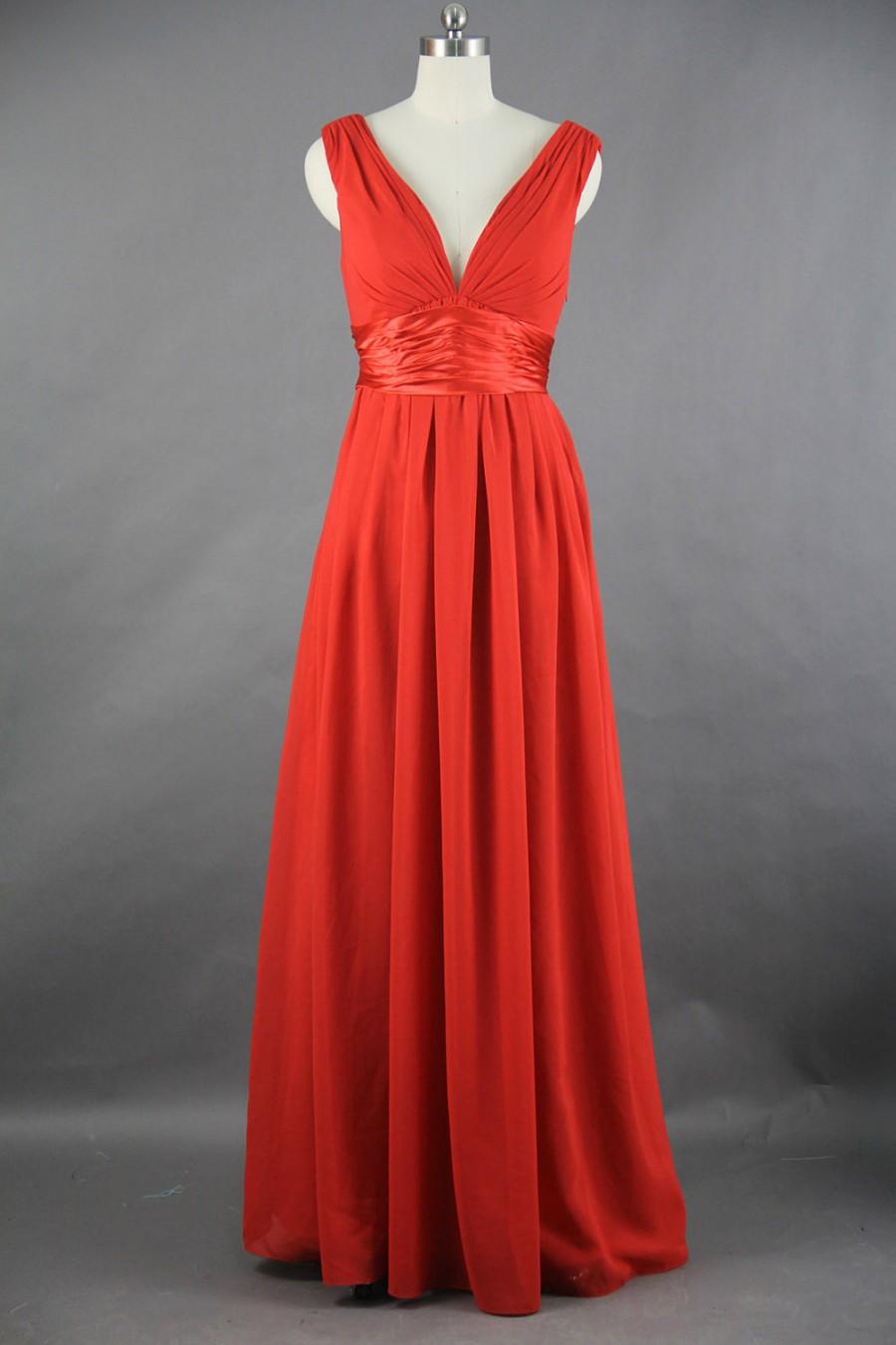 زفاف - Sexy Evening Dress, Red Long Prom Dress, A-line V-neck Long Chiffon Evening Dress