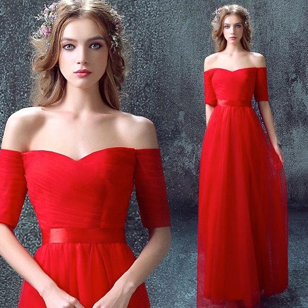 Hochzeit - Elegant Red Dress/ Red wedding Dress/Red Prom dress/Bridal Wedding Party Dress,Bridal Prom/ Bridesmaid Dress