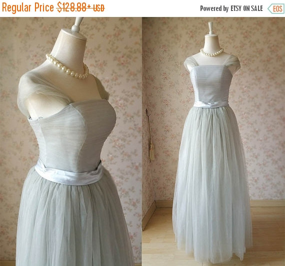 Свадьба - Gray Maxi Dress. Bridesmaid Dress. Lace Tutu Bridesmaid Dress. Strapless Wedding Party Dress.2015 Elegant Prom Dress. Tulle Skirt. Plus Size