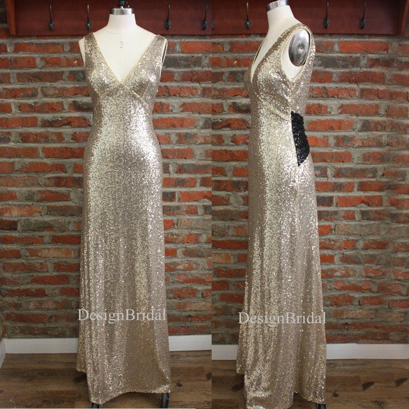 Hochzeit - 2015 Prom Dress,Open Back Sequin Dresses,V Neck Sequin Prom Dresses,Long Formal Dresses,Unique Bridal Prom Dress,Elegant Long Gowns15% OFF