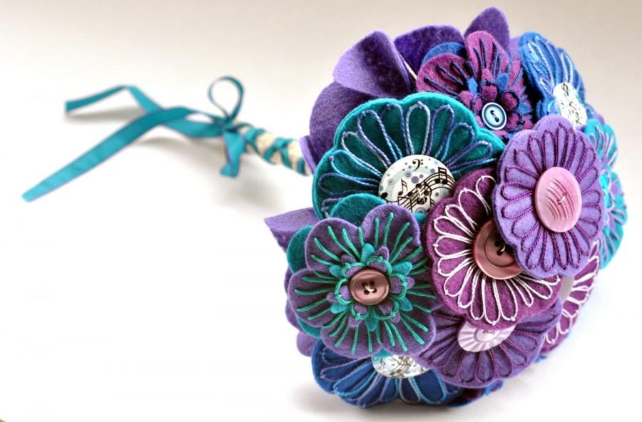 زفاف - Purple, Blue and Turquoise Bouquet/ Felt Button Bouquet/ Wedding Bouquet/ Birthday Bouquet/ Occasion Bouquet/ Alternative Bouquet