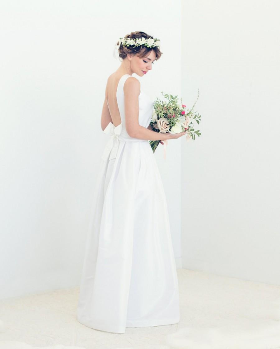 Hochzeit - Audrey Wedding Gown - Boatneck open back silk bridal gown