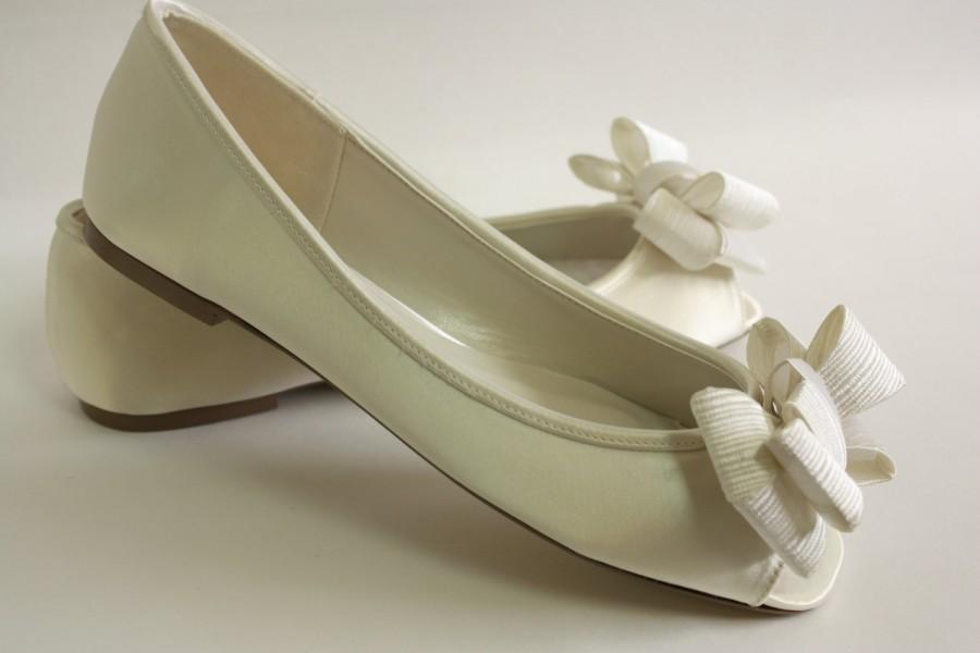 زفاف - Ivory Wedding Shoes Flats - Large Bows - Choose From 100 Colors - Dyeable Wedding Shoes - Flats - Comfortable Shoes - Outdoor Wedding