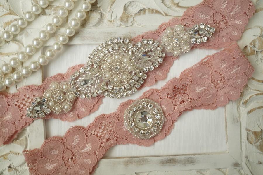 زفاف - Wedding Garter Set, Bridal Garter Set, Vintage Wedding, Ivory Lace Garter, Crystal Garter Set - Style 600