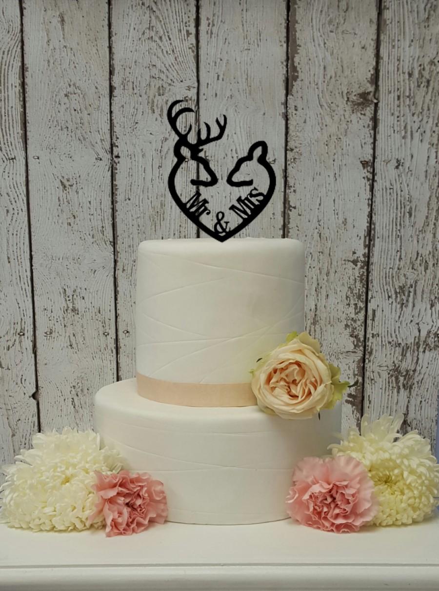 Mariage - Buck and Doe Heart Collection- Mr & Mrs Buck and Deer Heart Acrylic Cake Topper
