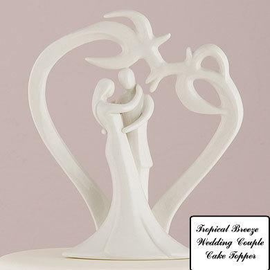 Wedding - Tropical Breeze Bride and Groom Themed Wedding CakeToppers-Glazed Porcelain Natural White Couple Romantic Beach Themed Figurines Decoration