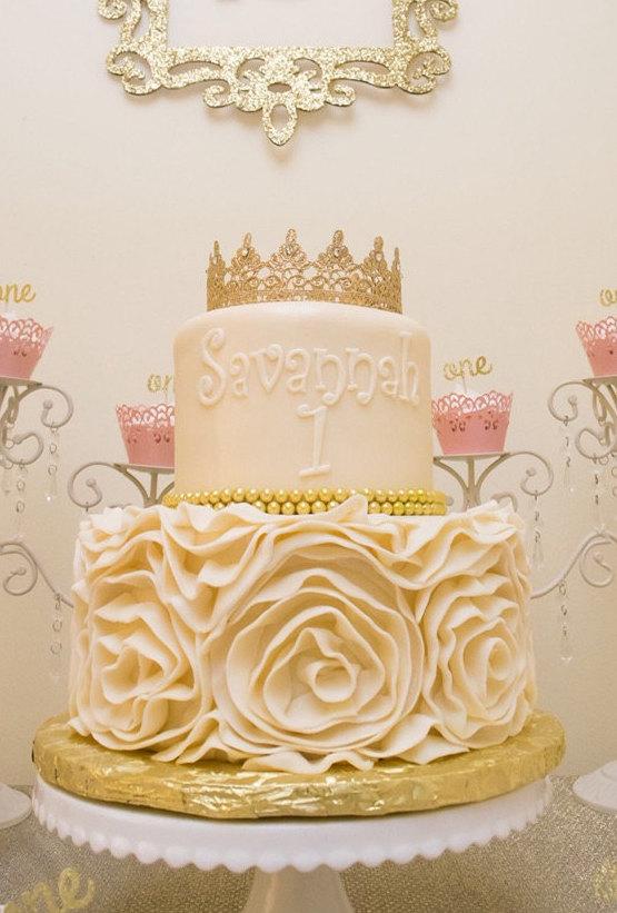 زفاف - Gold Lace Crown Cake Topper