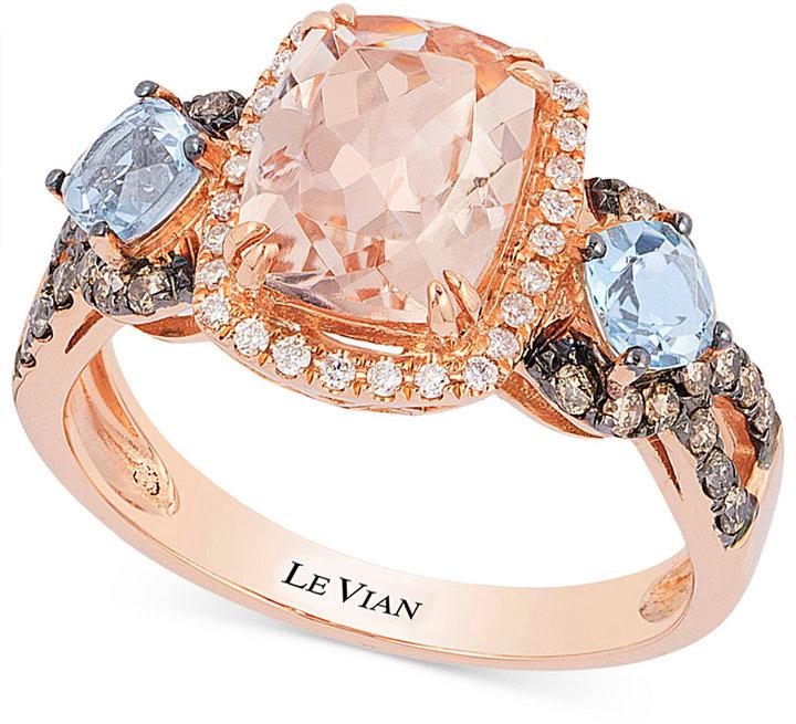 Mariage - Aquamarine and Morganite (2 ct. t.w.) and Diamond (1/3 ct. t.w.) Ring in 14k Rose Gold
