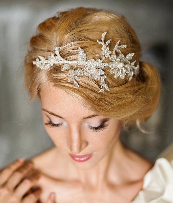Свадьба - Floral lace headpiece, bridal lace headband-Florentina