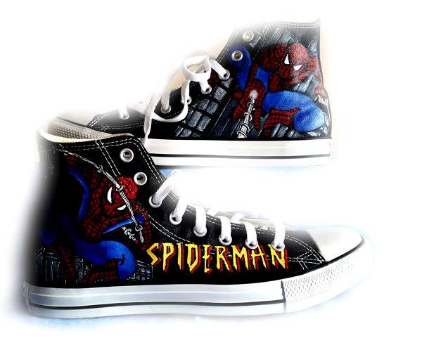 Свадьба - Spiderman Shoes, Converse, Hand Painted Shoes, Wedding Shoes, Groom, Bride, Reception, Shoes Included