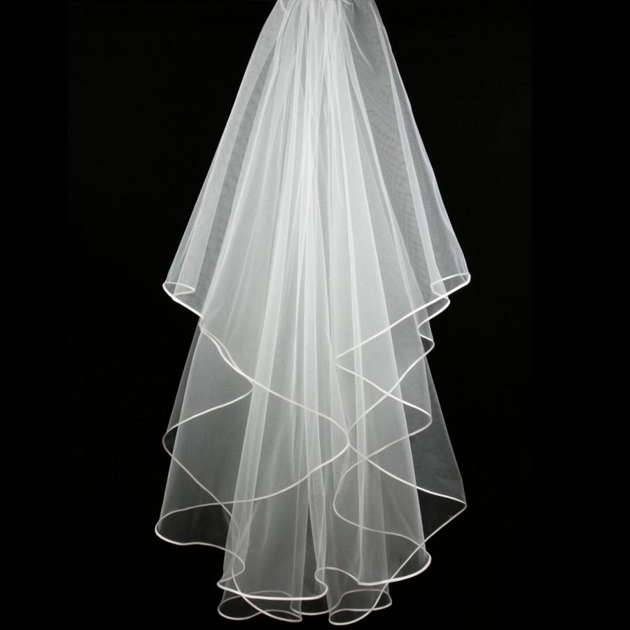 زفاف - Bridal Veil - Anne Wedding Veil with Satin Ribbon - Veil with Two Layers-Cascade Veil-Bridal Accessories-Drop Veil - Ivory Veil - White Veil
