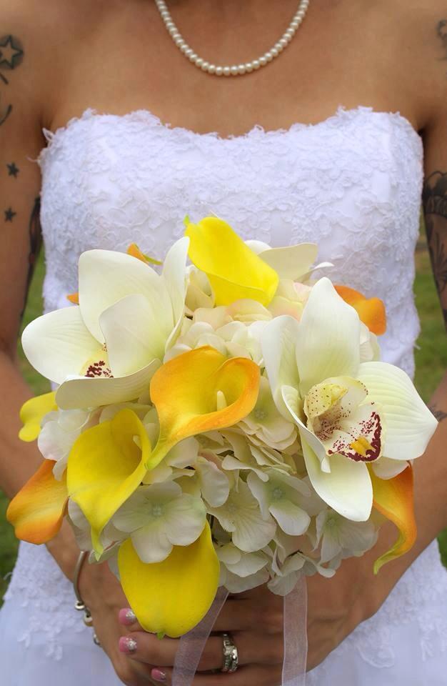 Wedding - Wedding bouquet Yellow orange real touch calla lily white orchid bouquet
