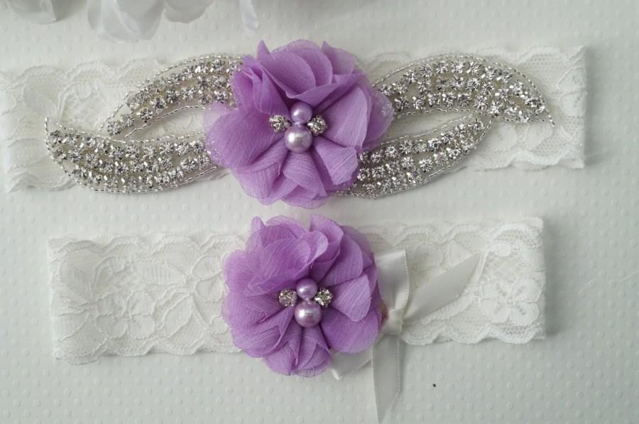 زفاف - Wedding Garter Set, Bridal Garter, Lavender Bridal Garter, Purple Wedding - Style L245