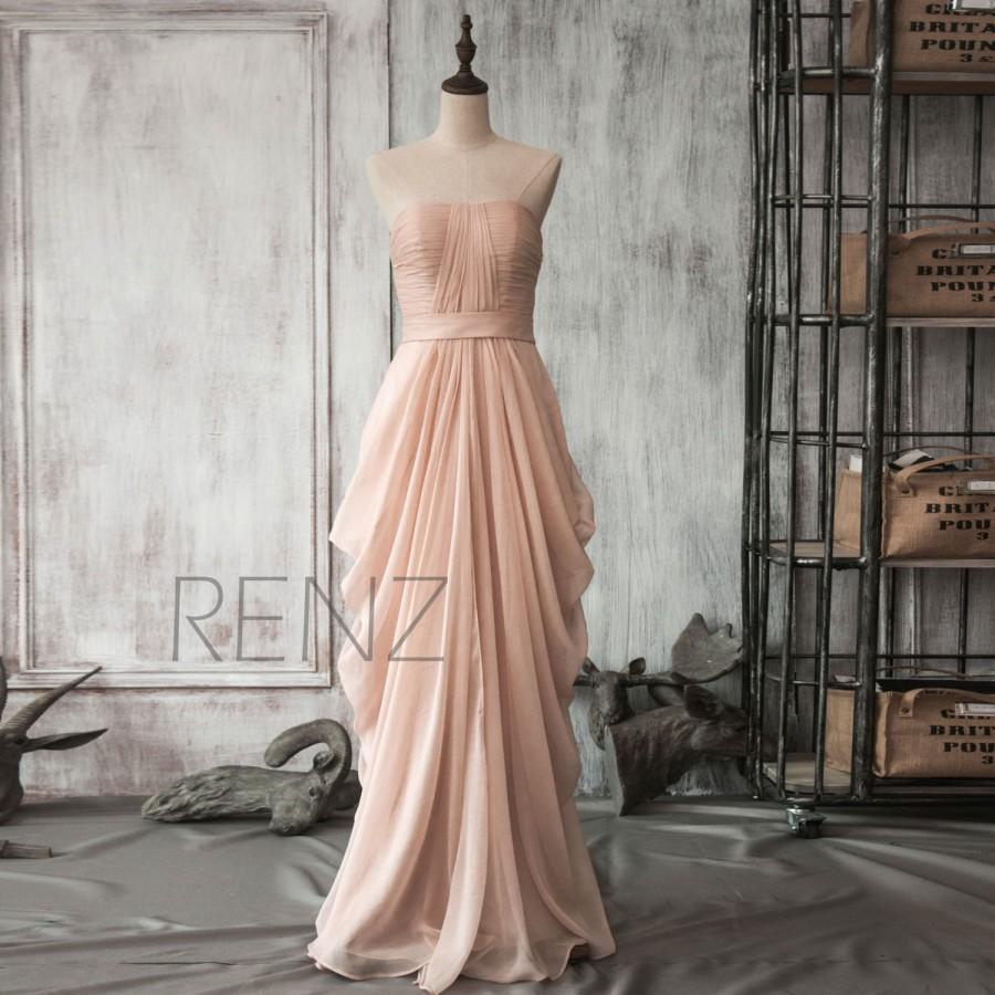 Mariage - 2015 Peach Chiffon Bridesmaid dress, Blush Draped Wedding dress, Long Party dress, Formal dress, Cocktail dress Floor length (F105)