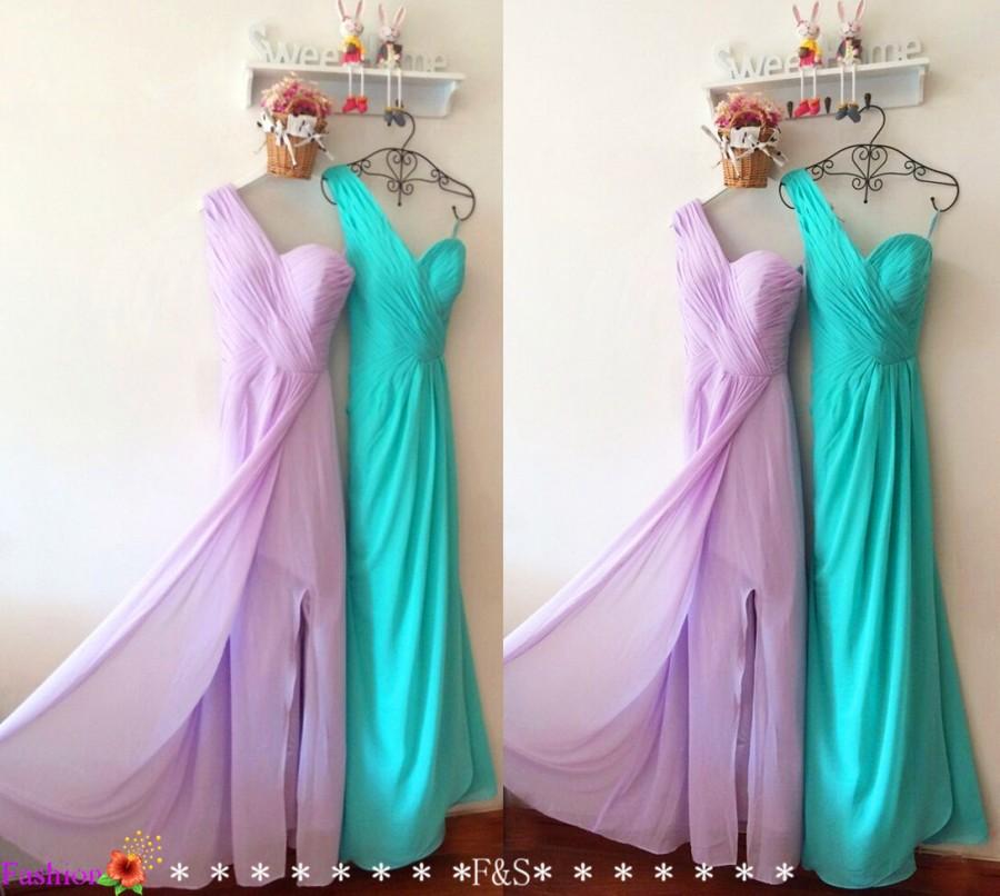 Свадьба - One Shoulder Bridesmaid Dress,Lilac Bridesmaid Dress,Sexy Split Elegant Bridesmaid Dress,Prom Evening Dress,Blush Blue Bridesmaid Dresses
