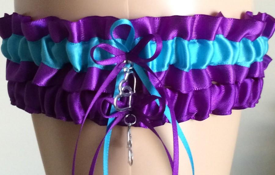 زفاف - Purple and Turquoise Wedding Garter Set, Bridal Garter Sets, Prom Garter, Keepsake Garter, Bridal Accessories