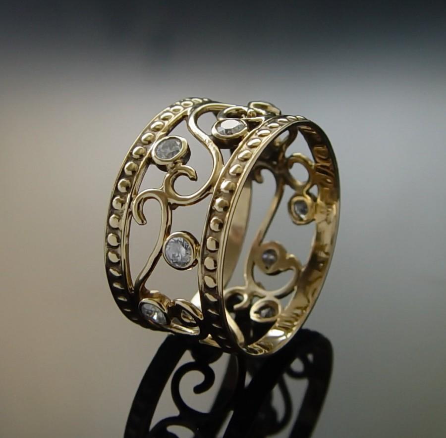 زفاف - Ornament Diamonds Gold ring, Handmade delicate ring, 14k Yellow Gold Classic Engagement Ring, Bridal Jewelry Floral Band Statement ring Sale