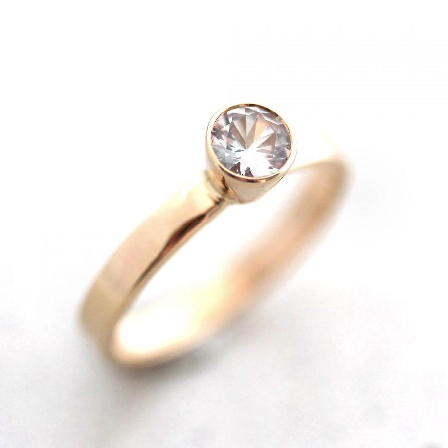 Wedding - White Sapphire Engagement Ring, Recycled 14k Yellow Gold Sapphire Ring Gold Engagement Ring or Promise Ring  - US Size 5