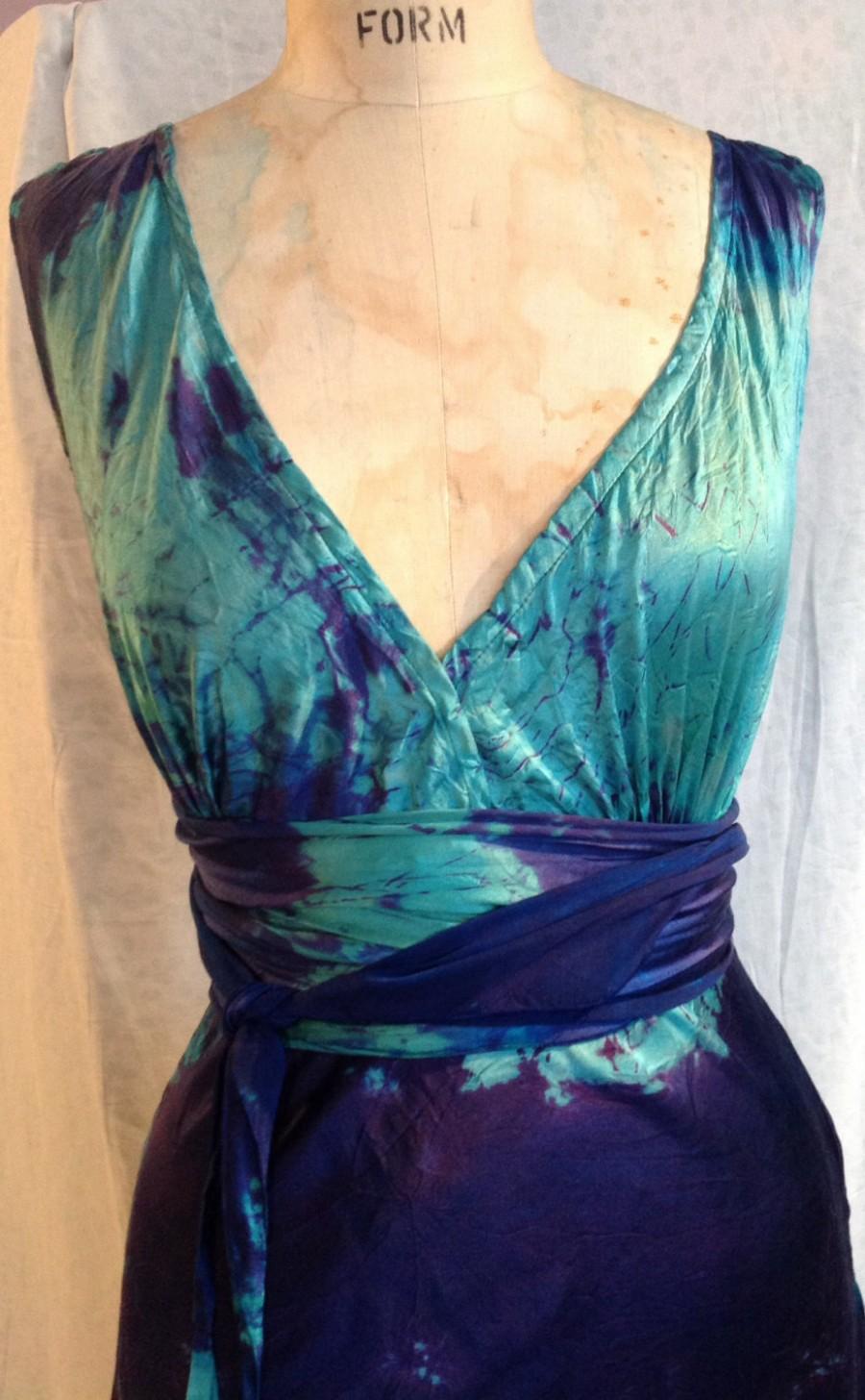 Hochzeit - Purple turquoise silk wedding dress w sash just for your wedding