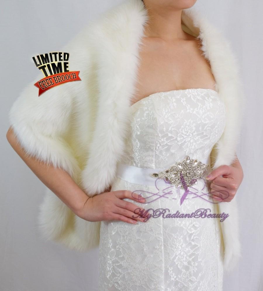 Hochzeit - Faux Fur Wrap, Fur Shrug, Bridal Ivory Faux Fur Long Shawl Wrap, Bridal Stole, Wedding Stole, Bridal Wrap, My Radiant Beauty Stole LW108-IVY