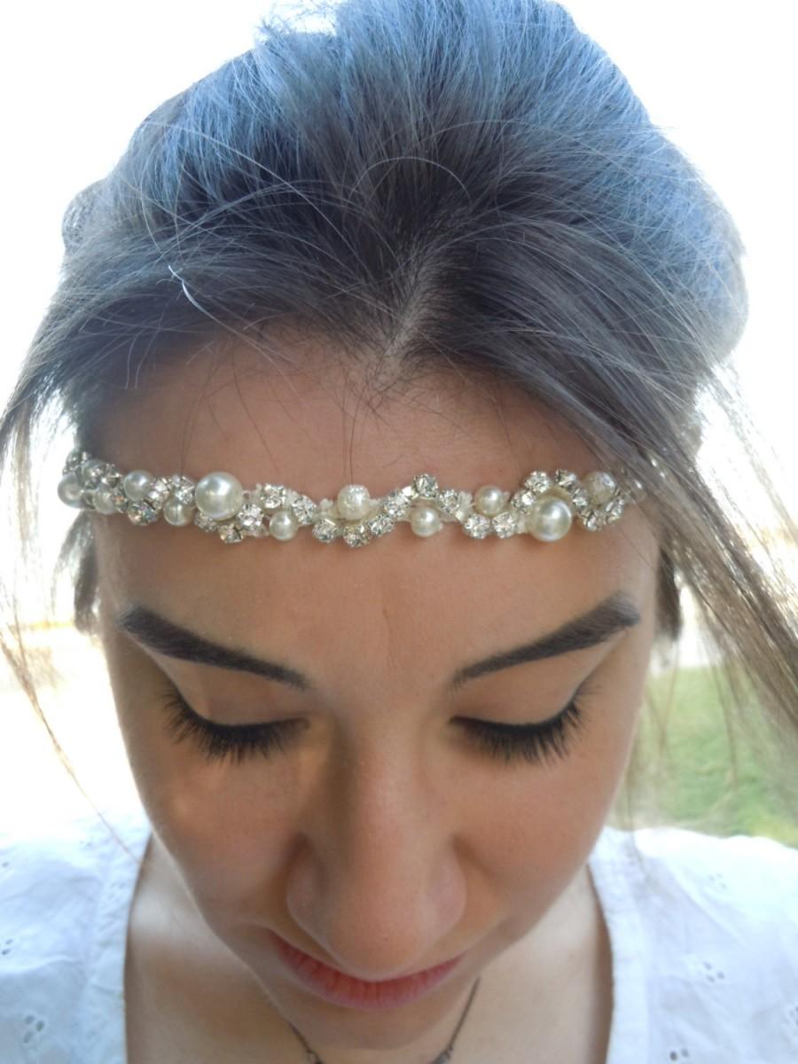 زفاف - Rhinestones and Pearl Wedding Headband / bridal headband, wedding headband,headpiece,Wedding hair accessories