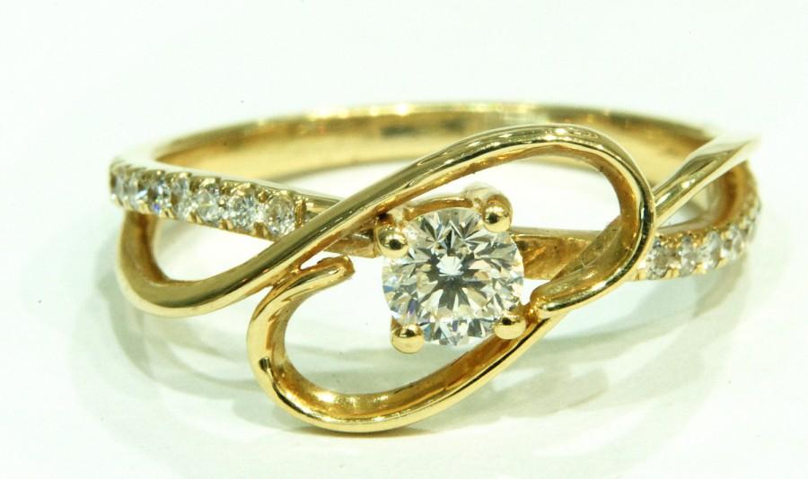 زفاف - Art Deco Engagement Ring Yellow Gold , Diamond Ring, Wedding Ring, Promise Ring, Cocktail Ring, Unique Engagement ring, Curved Ring