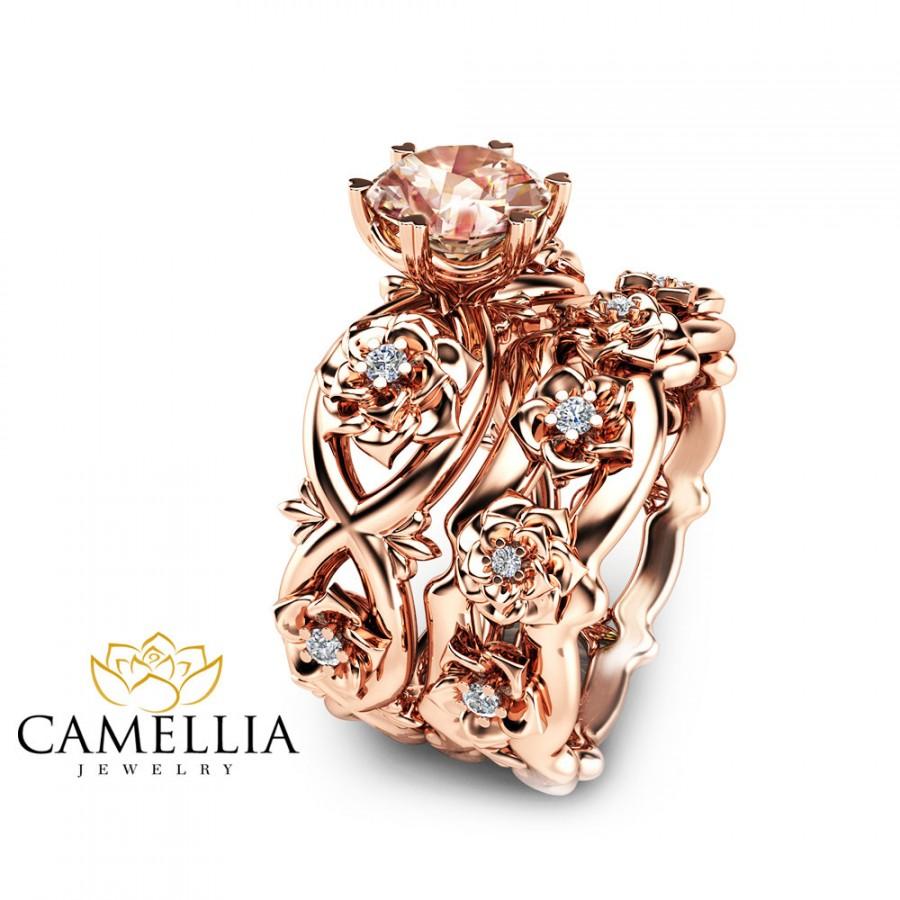 Свадьба - 14K Set Rose Gold Morganite Bridal Set Rose Gold Bridal Set Morganite Bridal Set Engagement Rings Set