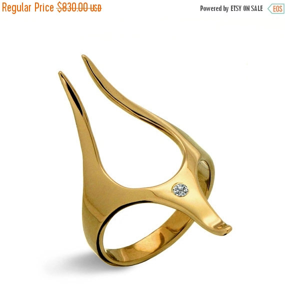 Wedding - 20% off SALE - ANUBIS Unique Engagement Ring, 18k Yellow Gold Ring,  Alternative Engagement ring, Gold Diamond Ring, Italian fine jewelry