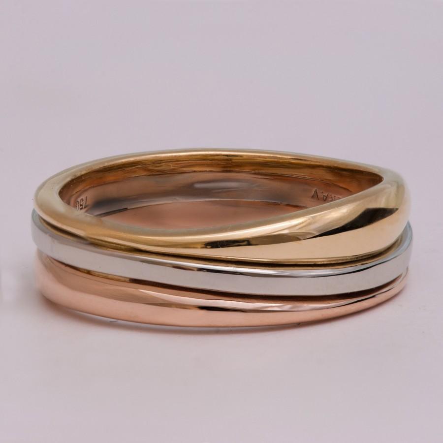 Mariage - Tricolor Wedding Band, Unique wedding band, Wedding Ring , Wedding Band , Men's Ring, unique wedding band, wave ring, wave band