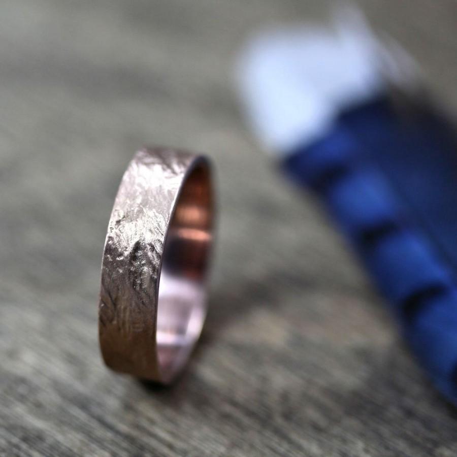 Hochzeit - Crash Ring - Men's Wedding Band 6mm Wide Rugged Rough 14k Recycled Hand Carved Rose Gold Ring - Made in Your Size