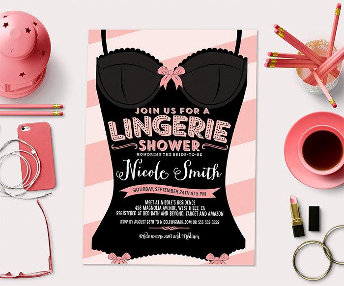 Hochzeit - BURLESQUE Custom Printable Lingerie Shower Invitation Card