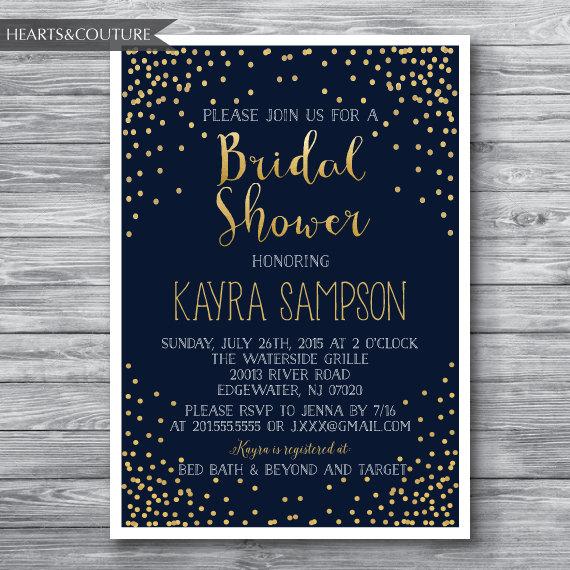 Wedding - Bridal Shower Invitation, Wedding Shower Invitation,Confetti Bridal Shower Invite, Glitter Invitation, Navy & Gold Invitation, DIY Printable