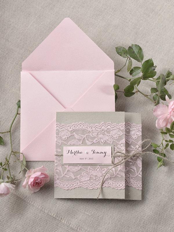 زفاف - Custom listing (100 ) Rustic Lace Invitations, Pink Lace Wedding Invitation, Pocket Fold Wedding Invitations, 