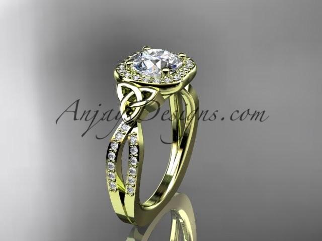 Hochzeit - 14kt yellow gold diamond celtic trinity knot wedding ring, engagement ring CT7393
