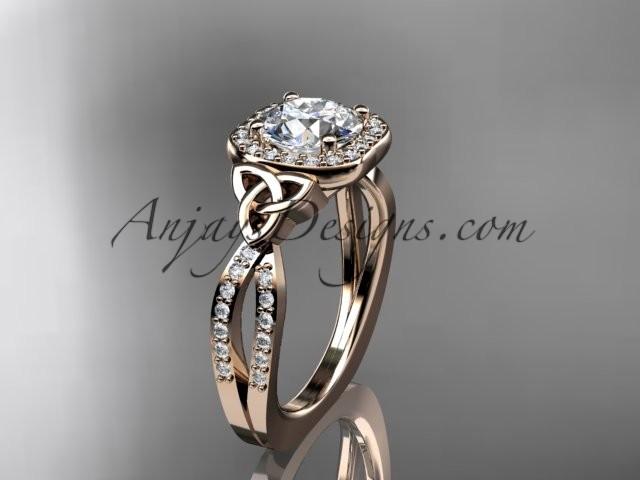 Hochzeit - 14kt rose gold diamond celtic trinity knot wedding ring, engagement ring CT7393