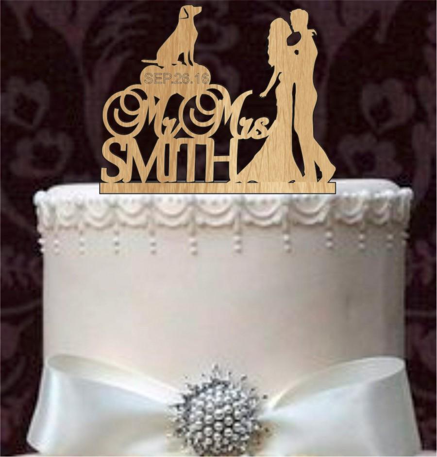Wedding - Rustic Wedding Cake Topper, Personalized Cake Topper, Funny cake topper, silhouette cake topper, custom cake topper and labrador retriever