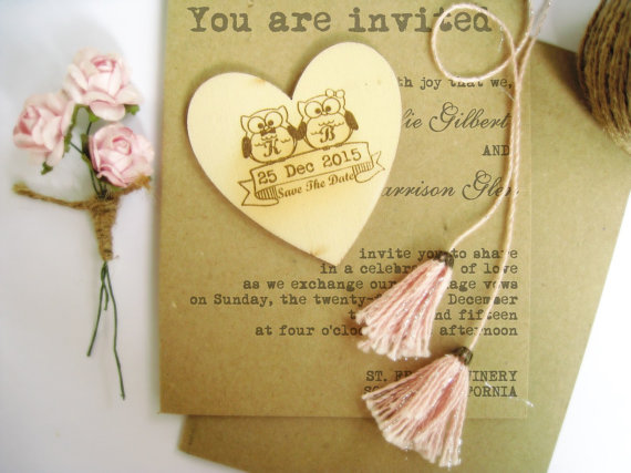 زفاف - Personalized 6cm Engraved Save The Date Owl Wooden Hearts Gift Tags Wedding Decoration Bridal Shower Pack of 30 / 50 / 80 / 100