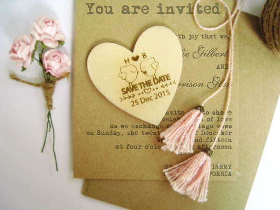 زفاف - Personalized 6cm Engraved Save The Date Love Bird Wooden Hearts Gift Tags Wedding Decoration Bridal Shower Pack of 30 / 50 / 80 / 100