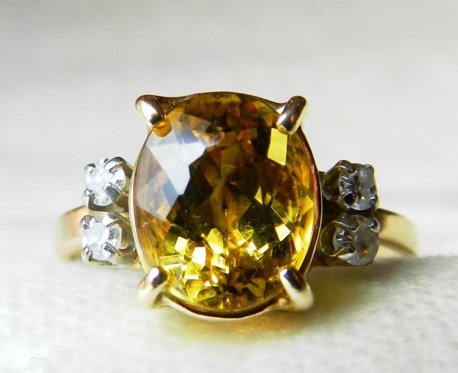 زفاف - Art Deco Ring 2 Ct Citrine Engagement Ring 14K Vintage Citrine Ring Genuine Diamond Ring Unique Engagement November Birthday