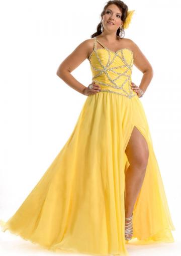 Mariage - 2015 Chiffon Split Front Sleeveless Yellow Red One Shoulder Floor Length