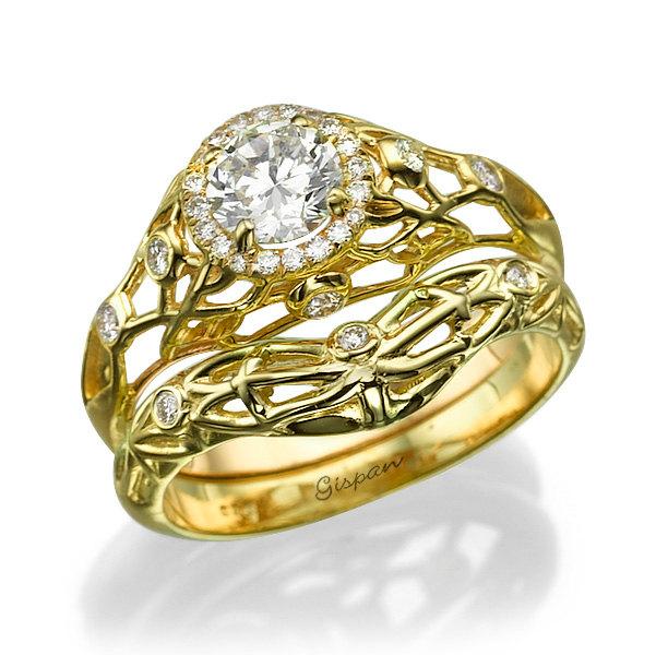 Hochzeit - Engagement Set, Diamond Engagement Set, Wedding Ring Set, Matching Rings, Gold Set, Diamond Set, Ring Set, bridal jewelry set